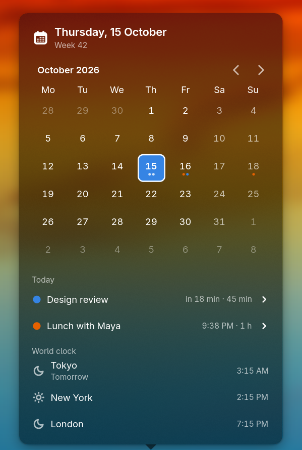 The clock popover