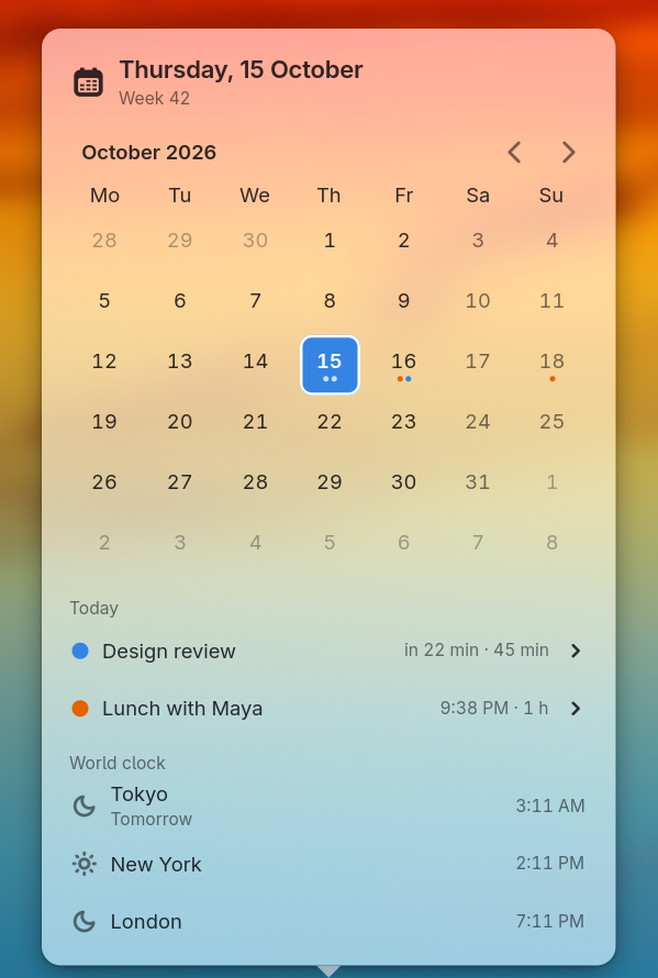 The clock popover